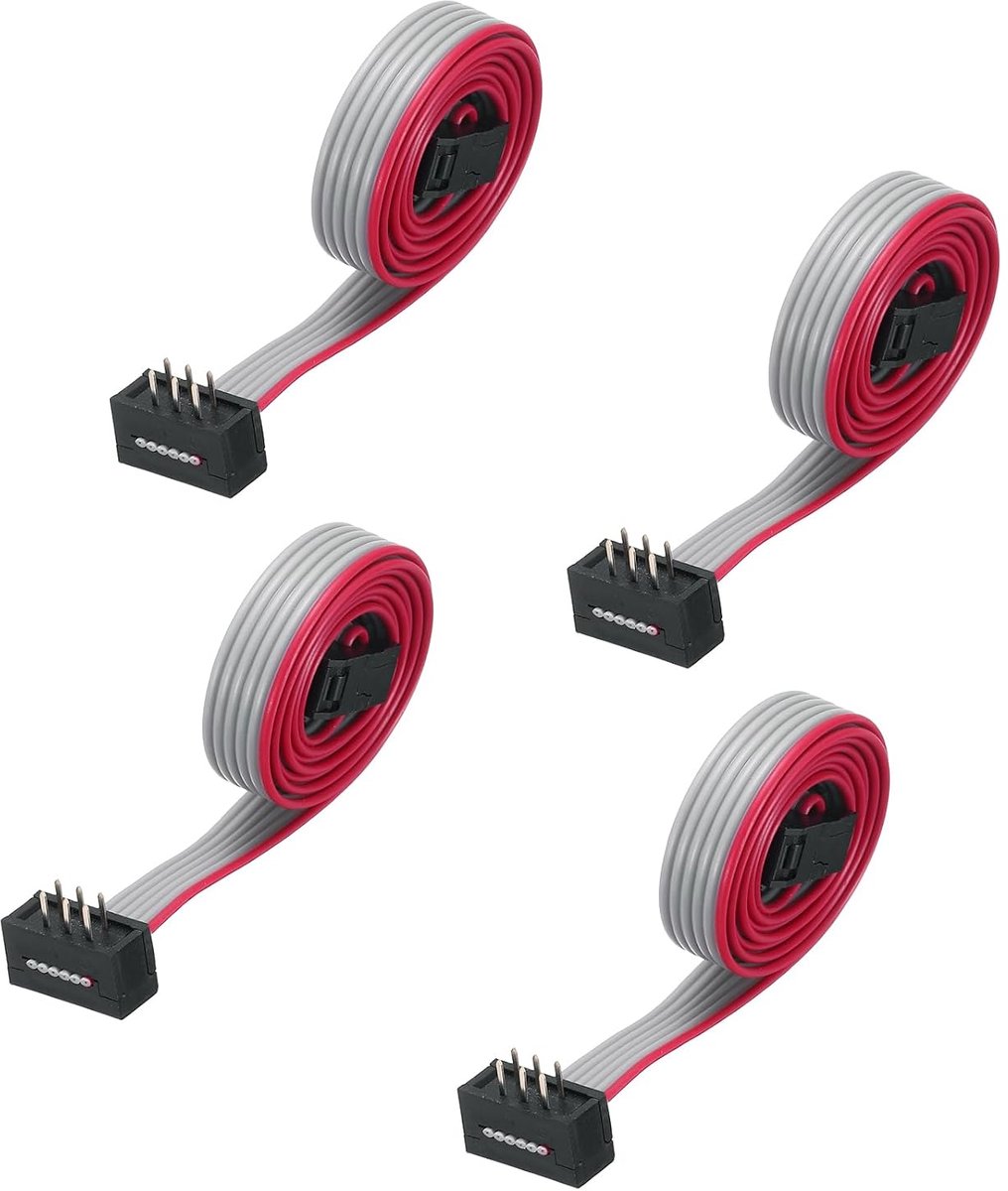 Platte lintkabel IDC FC/FD stekker type A, 6-polig, 2,54 mm, lengte 0,5 m, grijs, 4 stuks