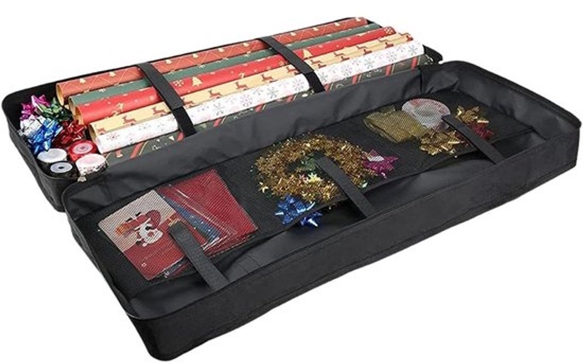 Opbergsysteem Cadeaupapier - Papier Organizer - Cadeaus Inpakken - Efficiënte Papierbescherming - 82x34x13cm - Zwart