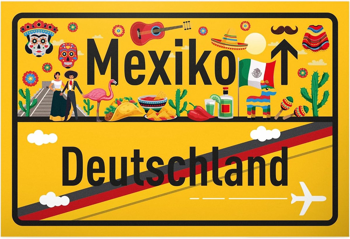 Mexico Duitsland plaatsbord - kunststof bord 30 x 20 cm - cadeau-idee cadeaubon reizen vakantie reisbon mannen & vrouwen geldgeschenk afscheidskaart cadeau-idee decoratieve kaart