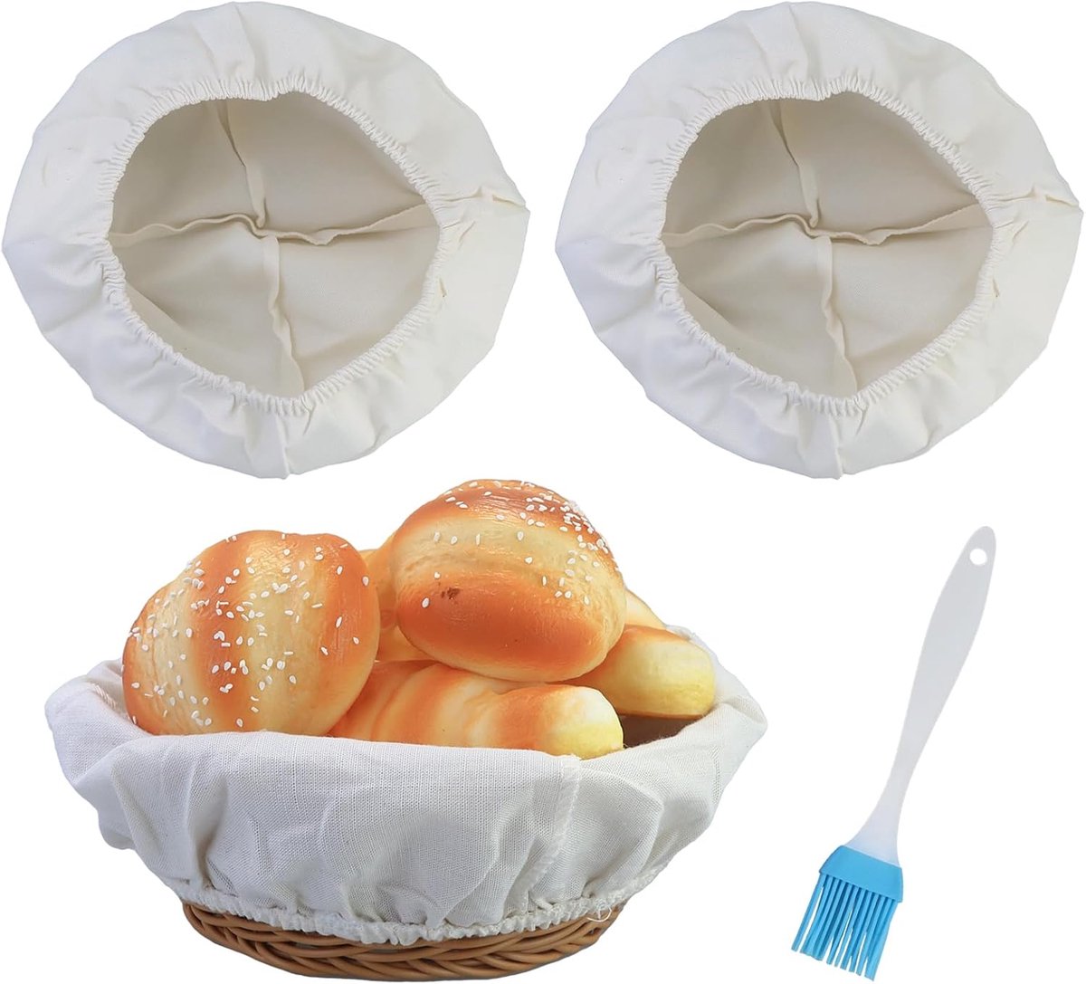 Dailygoods- Proofing Basket Liner 2 Stuks - Katoenen/Linnen Inzetstuk - Rijsmandjeshoes - Natuurlijk Materiaal - Inclusief Siliconen Borstel - Duurzaa
