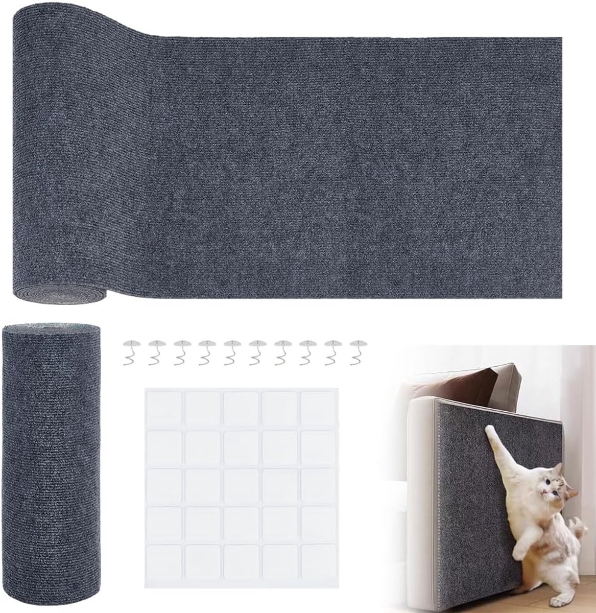 Dailygoods- Krabbeschermers 300 x 40 cm - Zelfklevend - Inclusief 25 stuks dubbelzijdige plakband - 10 draaibare spijkers - Meubelbescherming - Eenvou