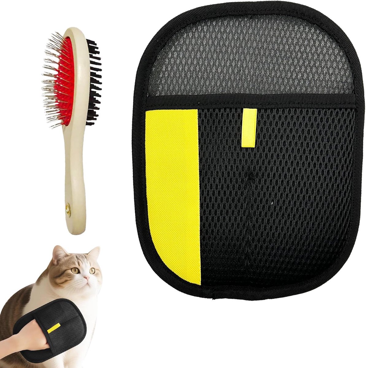 Dailygoods- Hondenhaarverwijderingshandschoenen - Houten Borstel - Vachtverzorgingsset - Massagefunctie - 2 Stuks - Dubbelzijdig Ontwerp - Vachtverzor