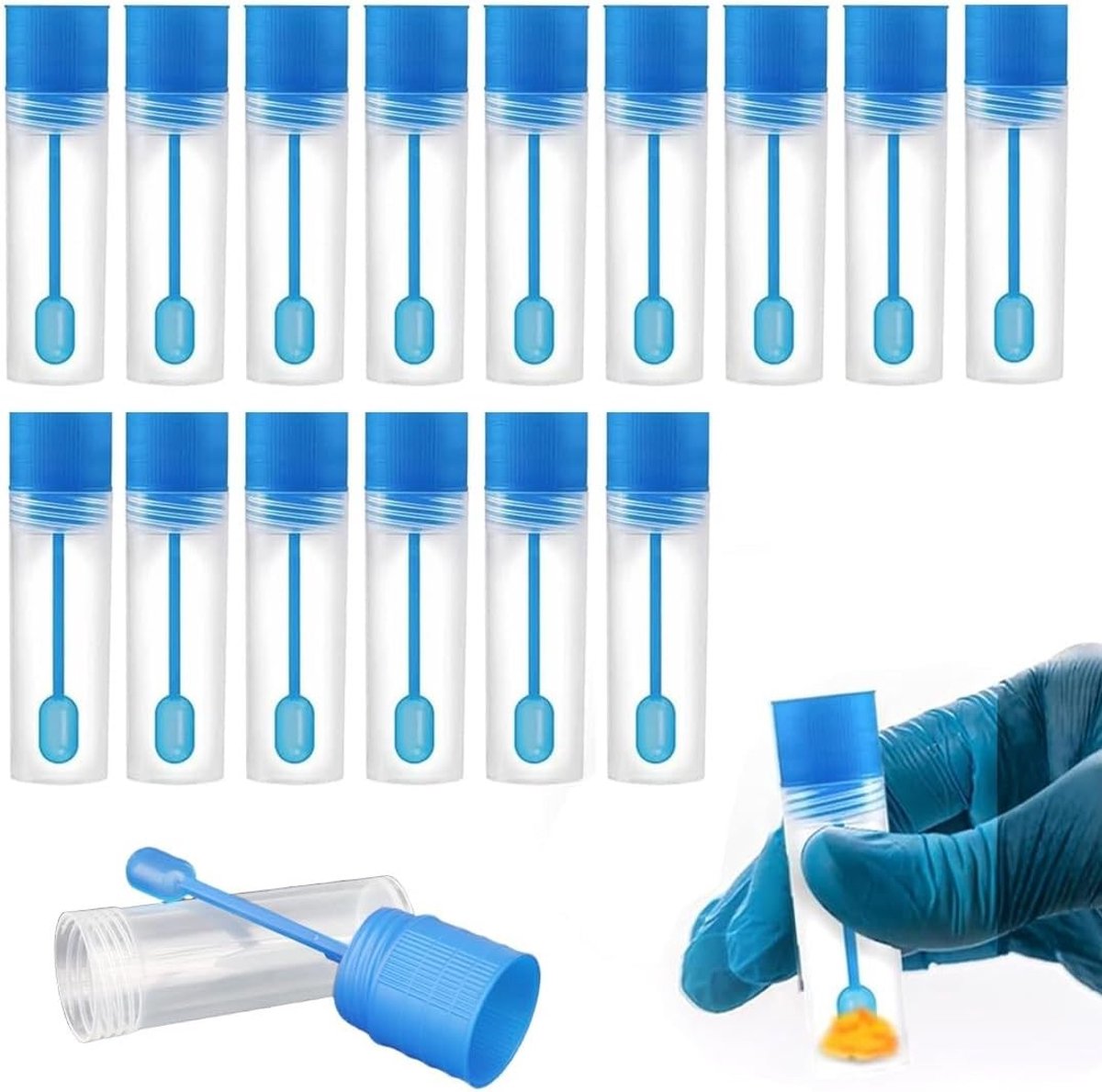15 Stuks Monsterbuizen voor Huisdieren, 15ml Monsterbuizen met Lepel, Onderzoek Tubes voor Honden en Katten met Beschermhoes en Voorbeeldverzameling