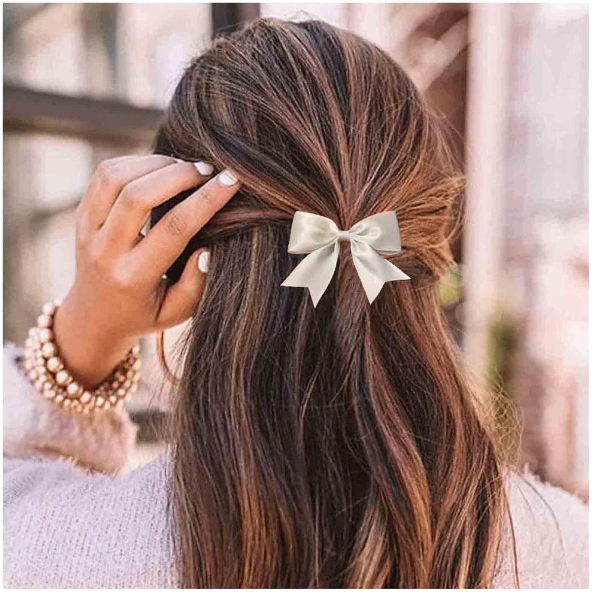zijden en Franse strik, haarclip, kleine tule, haarspeld, haarstrik, clip, schattige accessoires voor vrouwen en meisjes, geschenken (beige)