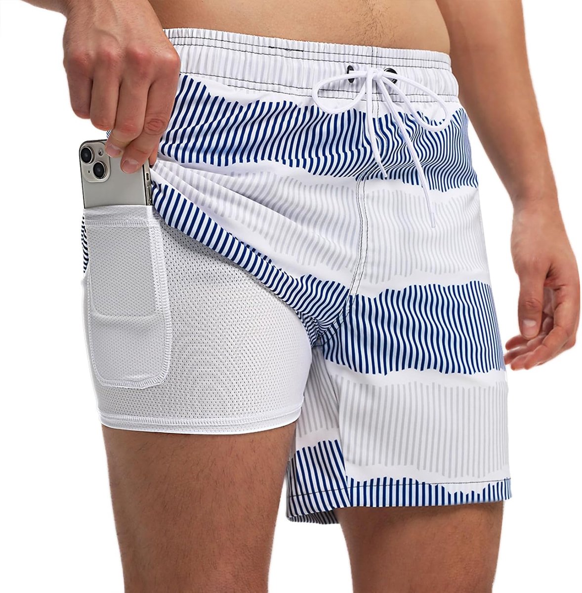 Shorts Heren Zwembroek met Compressie Liner 2-in-1 Sneldrogende Elastische Heren Zwemshorts Board Shorts Strandshorts met 2 Ritszakken