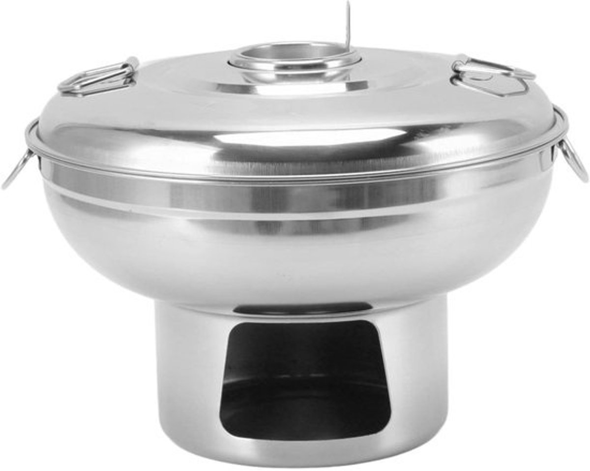 Houtskool Hot Pot - Zelfkookpot Roestvrijstaal - Thuis Koken - Efficiënt Kookgerei - 24 x 21 x 17 cm - Zilver