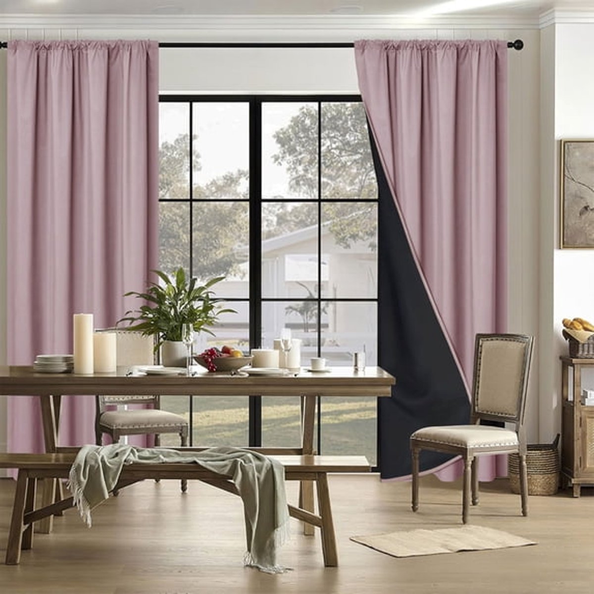 Ulisem Polyester Verduisterende Gordijnen Met Staafdoorvoer - Woonkamer Slaapkamer Gordijnen - Lichtblokkerend - Warmte-isolerend - Geluidsdempend - Roze - 200x100cm