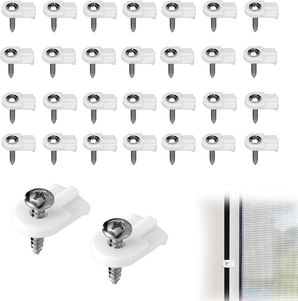 30St Horrenclips Ramen, L 5766 Stormraamclips met Schroeven Horrendeurbevestigers voor het Beveiligen van Losse Horrendeuren Eenvoudige Montage DIY-Hardware (Wit)