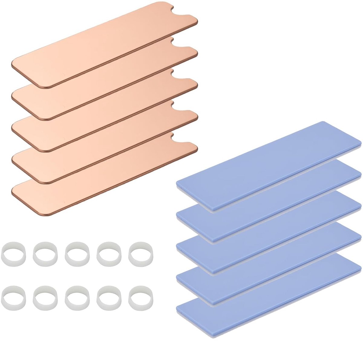 5 x koperen koeler voor M.2 SSD 2280, 1 mm dun NVMe koellichaam met warmtegeleidingspad en rubberen ringen, compatibel met PC/PS5 M.2 PCIe NVMe/NGFF, 73 x 21 mm