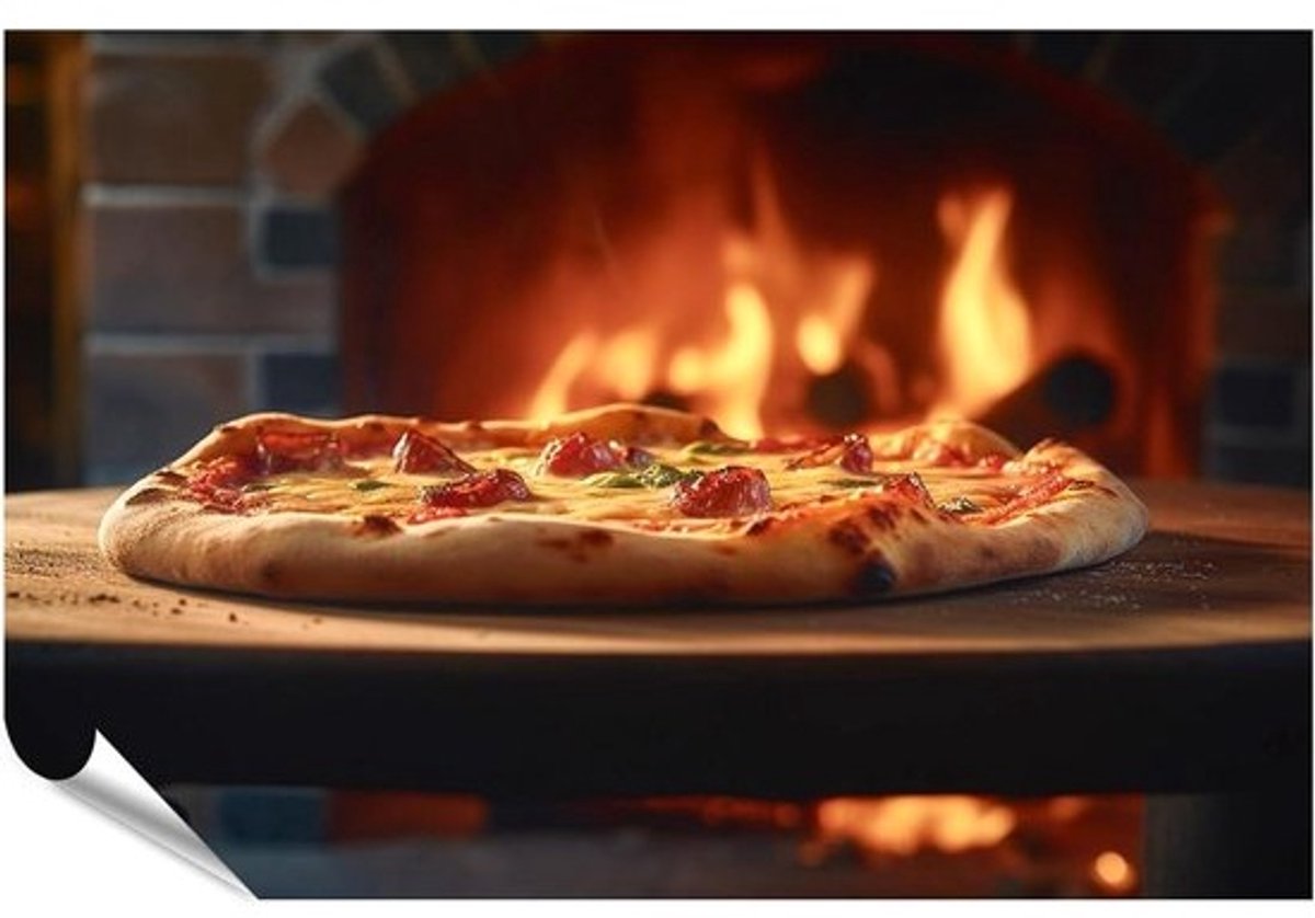 Pizza Poster - Keuken Poster - Wanddecoratie - Houtkachel Pizza - 90x60cm - Meerdere Kleuren