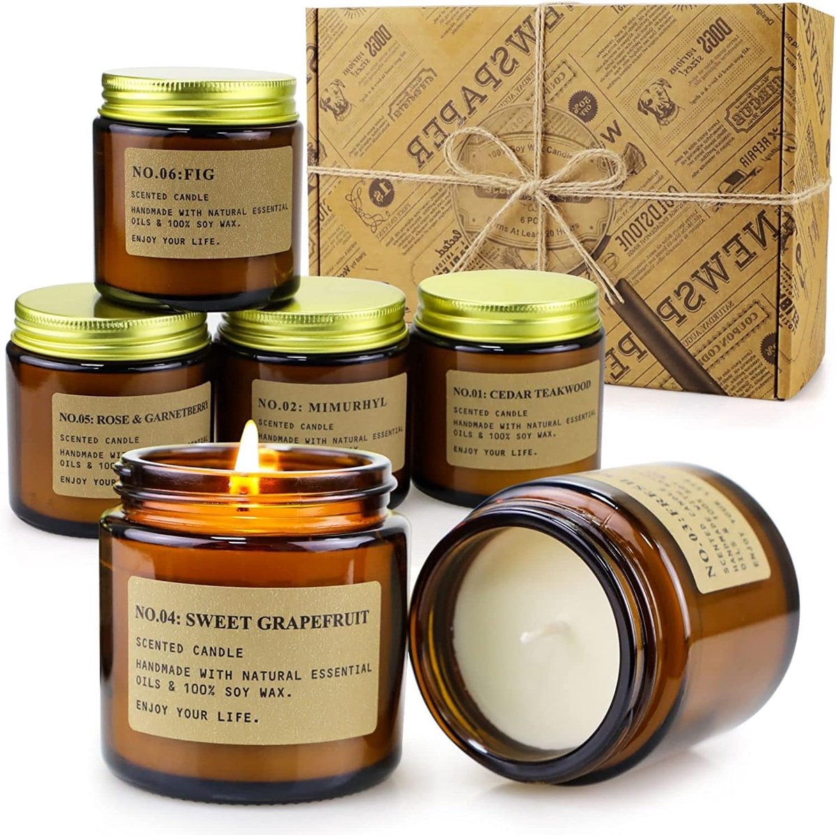 Aromatherapiekaarsen, sterk geurende en langbrandende vintage sojakaarsen in container, sojawaskaarsen, geschenken voor vrouwen