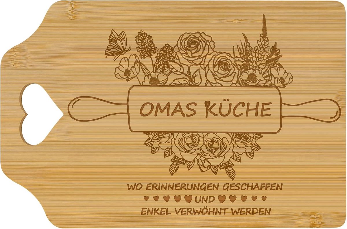 Oma cadeau, gegraveerde bamboe snijplank voor oma, persoonlijk keukencadeau met bloemenmotief, ideaal voor verjaardag, Kerstmis of Moederdag