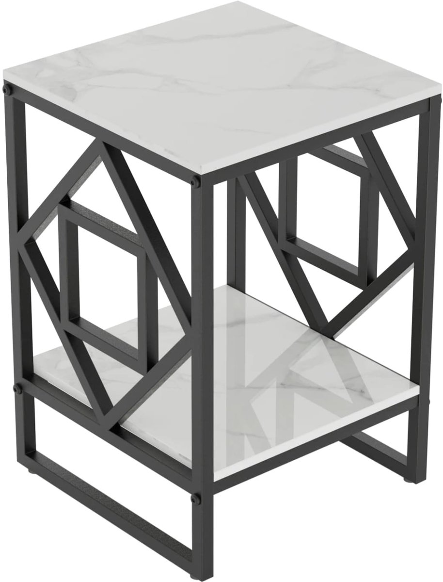 Klarven Bijzettafel Marmer Zwart - Bijzettafeltjes Woonkamer - Bijzettafel Bank - Marmeren Bijzettafel - Bijzettafel - Marmeren blad, stijlvol accent voor woonkamer of slaapkamer, ook als nachtkastje - B40xd40xh58cm