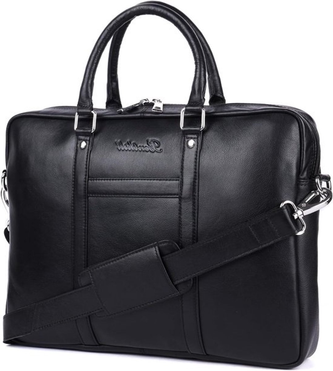 Leren Laptoptas - Schoudertas Heren Dames - Zakelijk Gebruik - Vakken voor Documenten - 38 x 28.5 x 5.5 cm