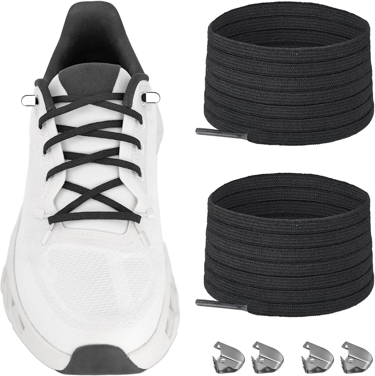 No Tie Veters 4 mm – Platte Stretch Schoenveters met Metalen Sluiting voor Sneakers en Sportschoenen
