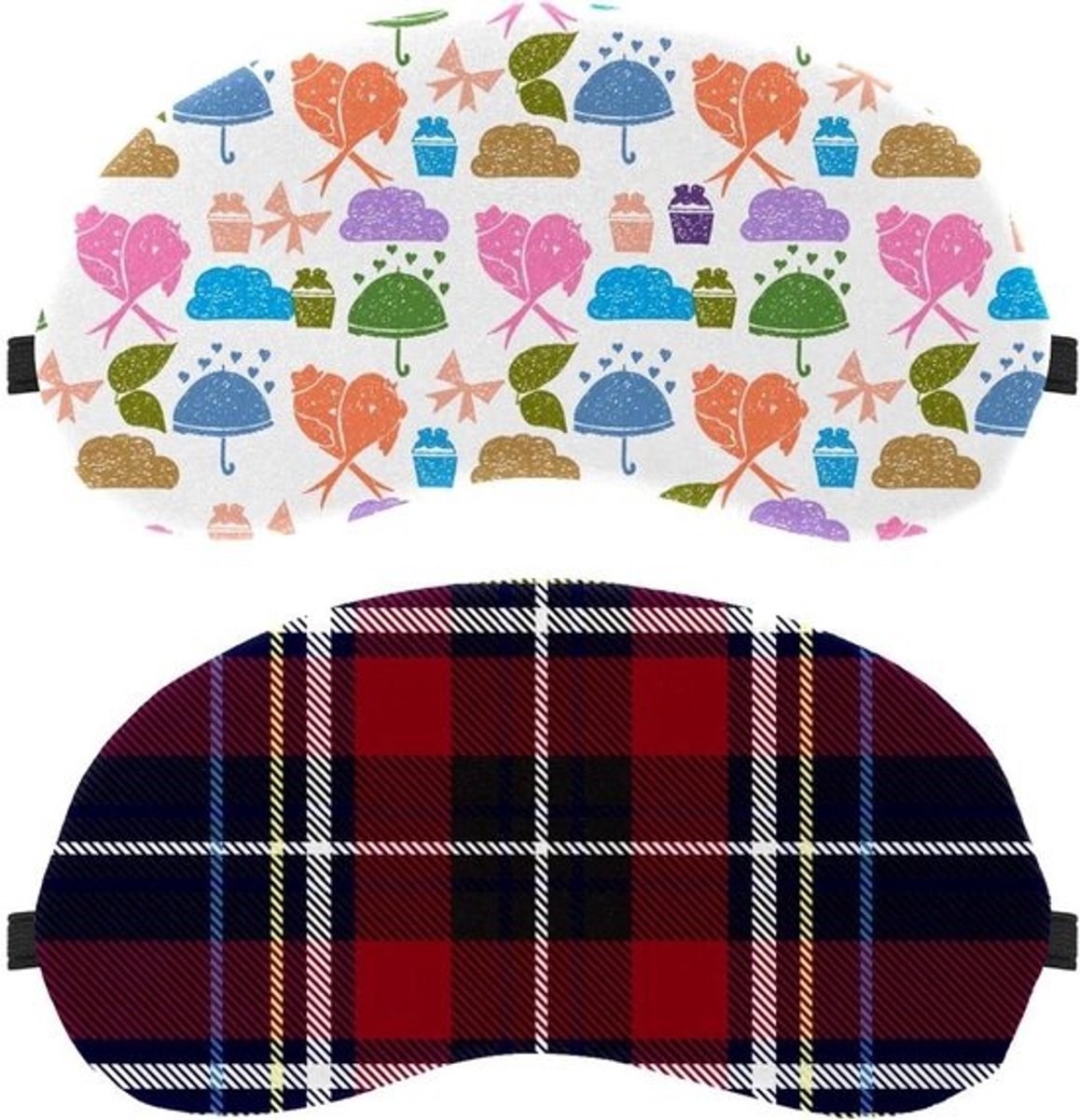 Slaapmasker Set - Oogmasker Blinddoek - Ontspannen Slapen - Nul Oogdruk - 195 x 10 cm - Blauw Rood Geruit