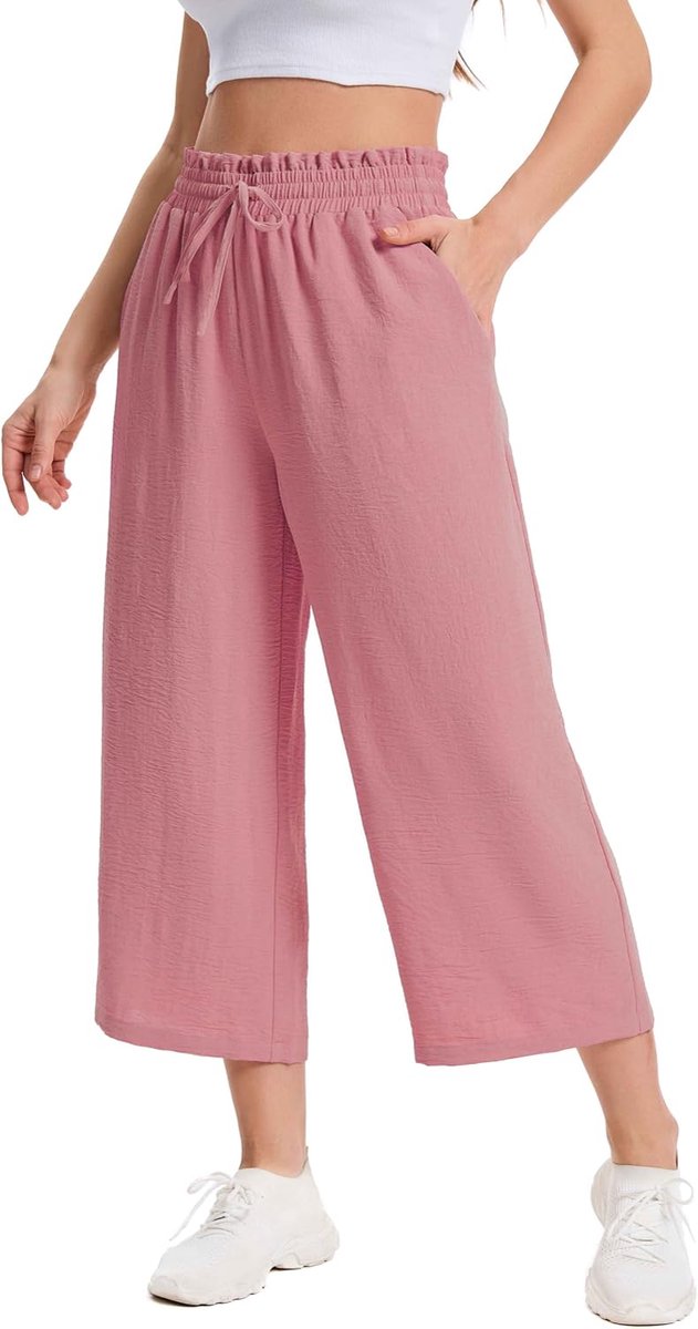 3/4 Culotte Lichte Zomerbroek met Zakken Ademende Capribroek voor Dames