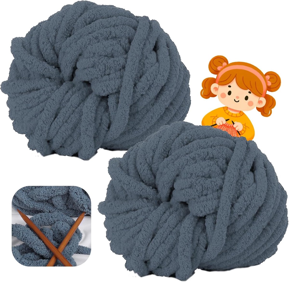 wolgaren, 500 g (250 g x 2) ca. 54 m,XXL grof gebreid, zacht wolgaren voor breien, wol voor haken en breien, sjaalmuts (29 donkergrijs)