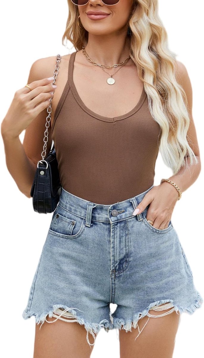 tanktop sexy V-hals spaghetti top mouwloos basic shirt camisole