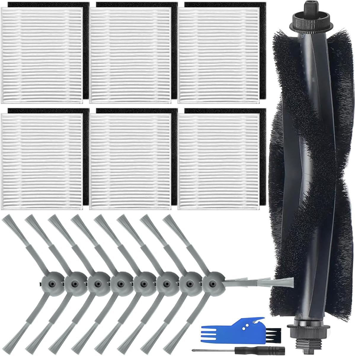 Parts for Eufy L60 / L60 SES / L50 / L50 SES Robot Vacuum Cleaner 1 Main Brush 8 Side Brush 6 HEPA Filter (with Sponge) Roller Brush Edge Brush Attachment Accessories Kit 15 Pcs