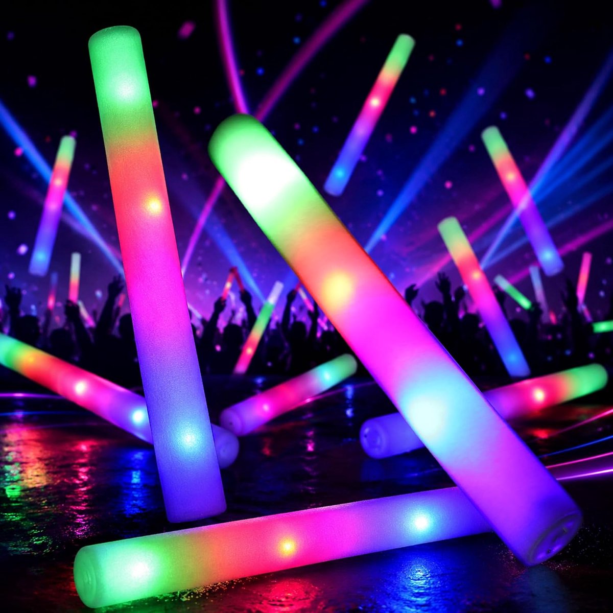 30 Stuks Knipperende LED Foam Sticks 3 Lichtstanden Gekleurde Lichtgevende Stokjes voor Bruiloft en Fluo Feest Party Gadgets voor Verjaardag Concert Camping Halloween Kerst