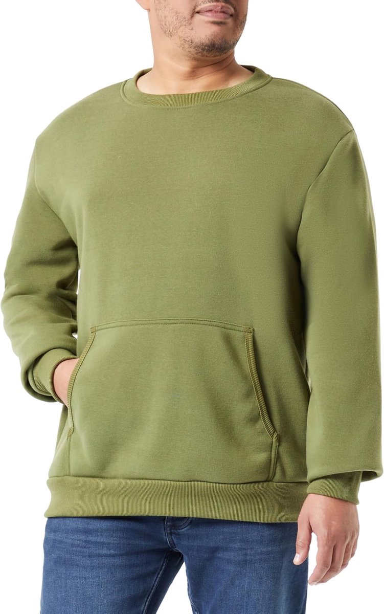sweatshirt voor heren met ronde hals polyester olijf maat XL, olijf, XL