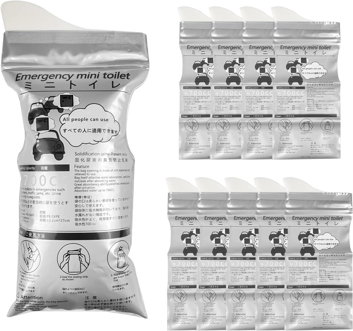 10 stuks wegwerp-urinezakken, 750 ml, super absorberend, draagbaar