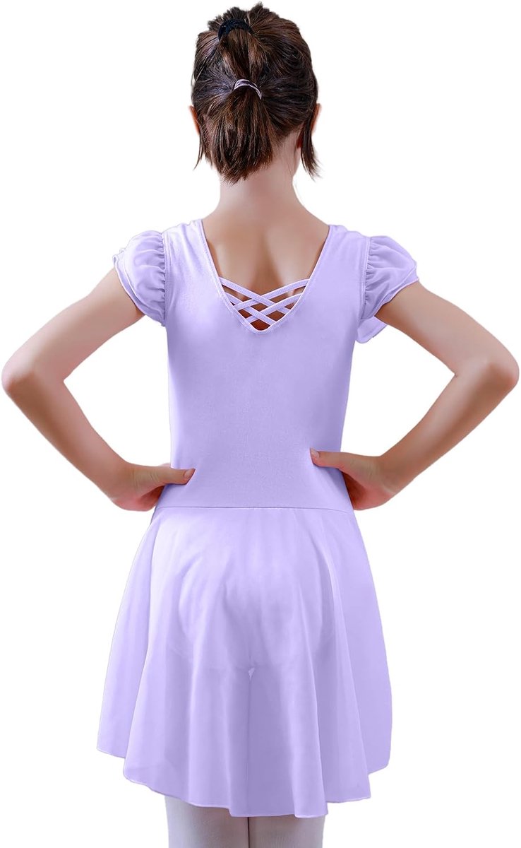 Balletkleding voor meisjes, gekruiste rug, bladmouwen, katoen, dansjurk, dansbody, balletpak, kinderen, met chiffon rok, tutu