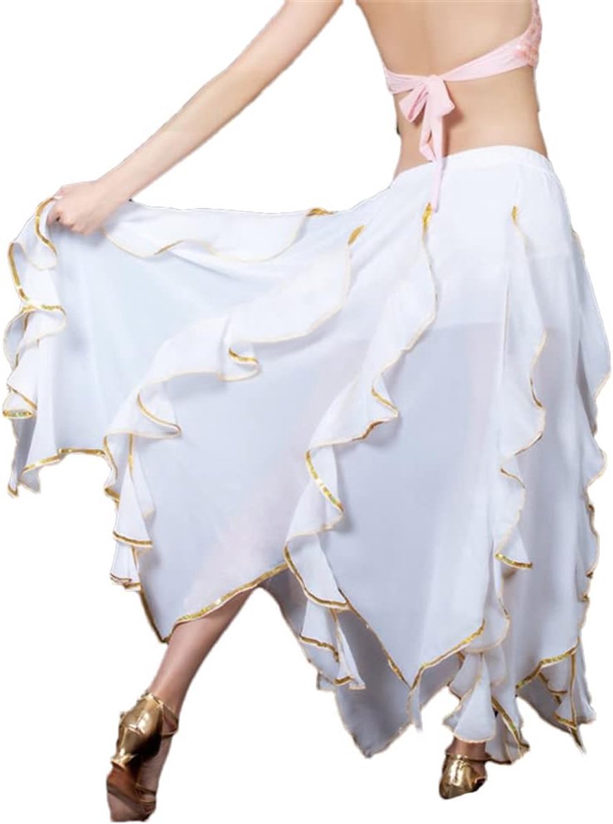 Shining Satin Lange Rok Swing Dancing Belly Dance Ballet Latijnse Rok, Wit, Eén Maat