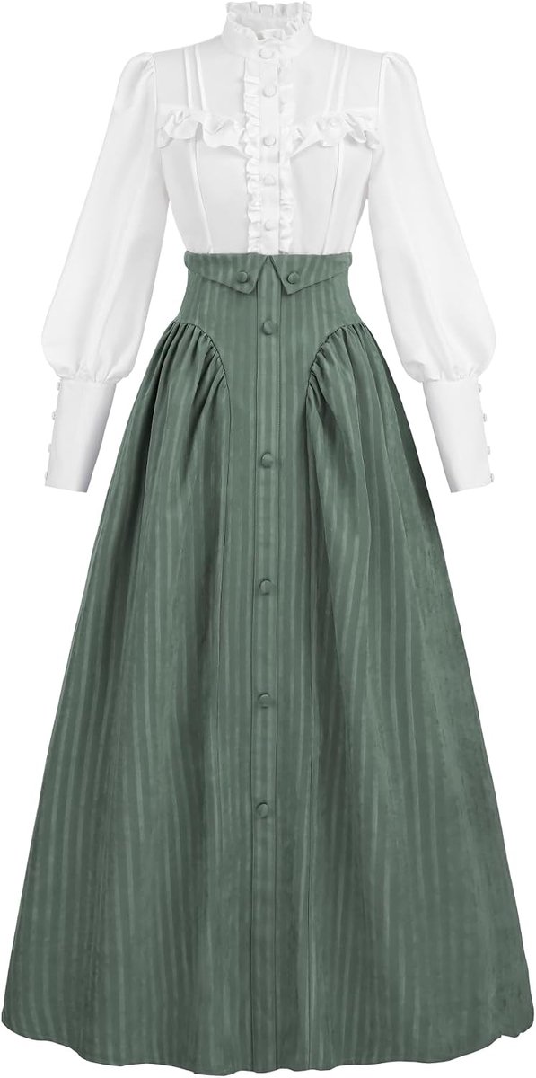 Kleding dames feestelijke jurken voor dames Victoriaanse jurk carnavalskostuum dames exclusieve blouse en rok, groen, XXL