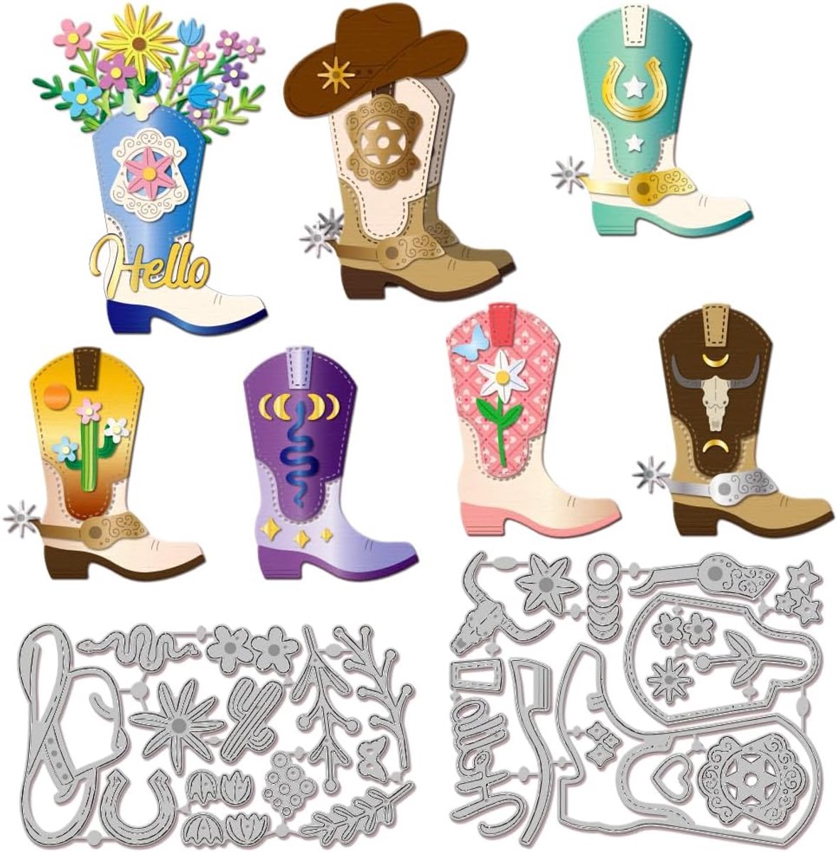Bloem Laarzen Snijden Matrijzen voor DIY Scrapbooking Metalen Cowboy Hoed Bloem Laarzen Cut Dies Snake Cactus Bloemen Laarzen Die Cuts voor Kaarten Maken Craft Decor