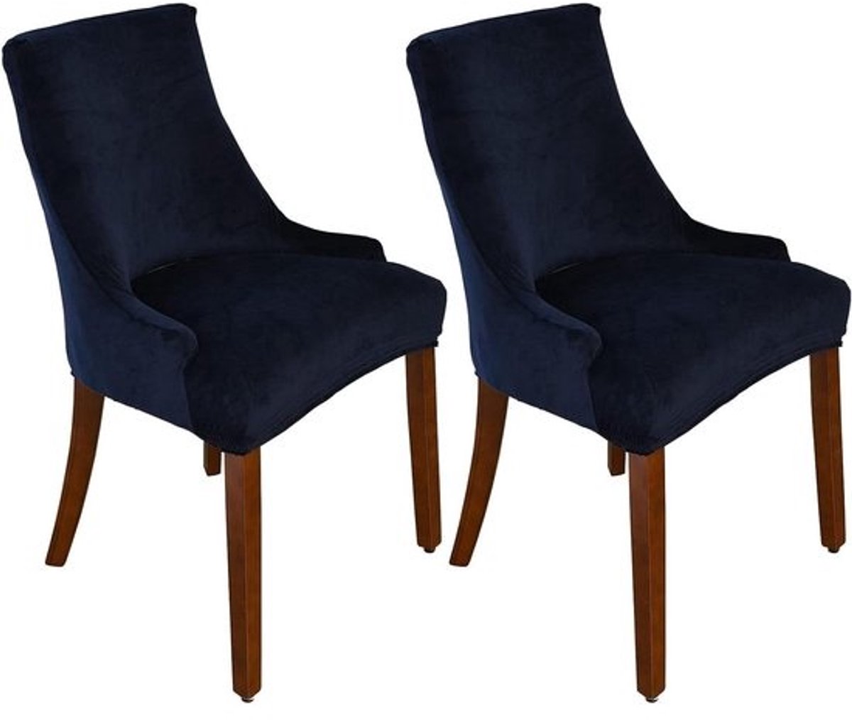 Bankhoezen met armleuningen - Stoelbeschermers - Eetkamer decoratie - Zacht fluweel - 2 stuks - Donkerblauw