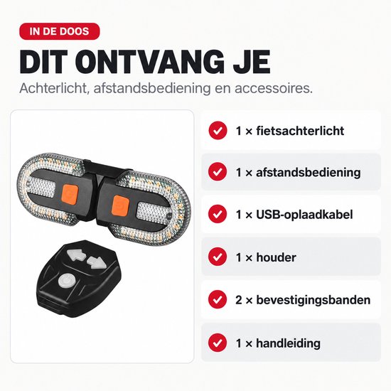 Cloudy Fietsachterlicht met Richtingaanwijzers - Draadloze Afstandsbediening - Licht- en Geluidssignaal - USB Oplaadbaar - Zwart — afbeelding 3