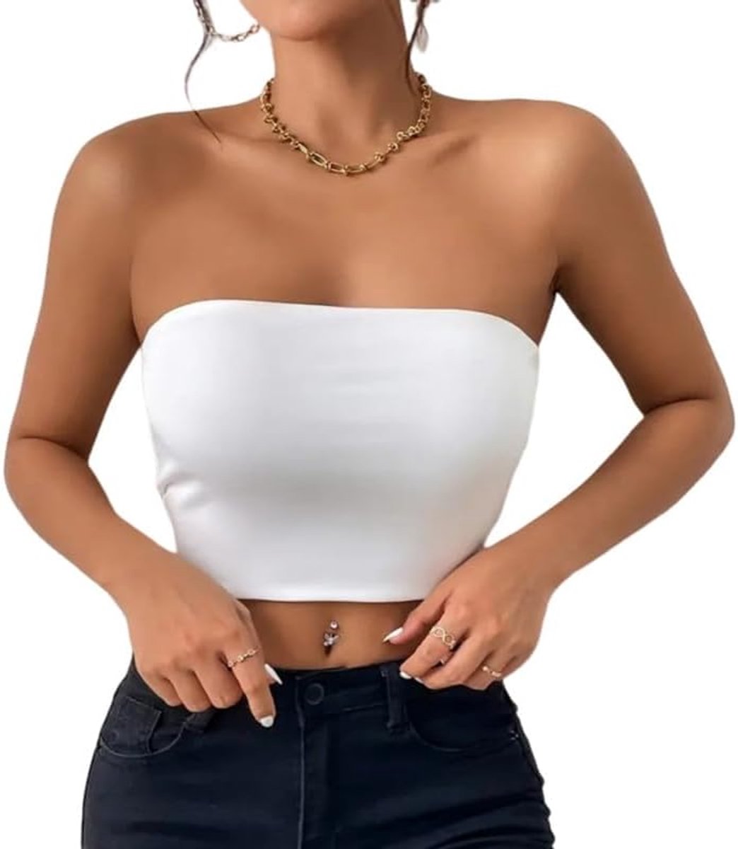 Top voor Vrouwen Zomer Strapless Crop Tops Sexy Mouwloze Bandeau Vest Topjes Zonder Vulling Dames Basic Rekbaar Slank Passend Rugloze Y2K Top Casual Uitgaansoutfit