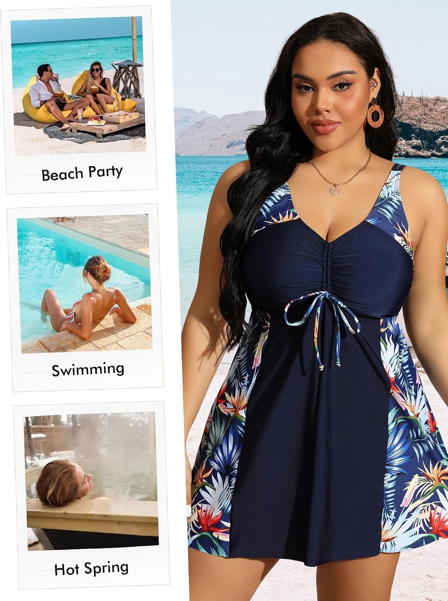 Tankini voor dames, grote maten, V-hals met hoge taille, badpak met shorts, buikweg, badmode voor zomer 2025