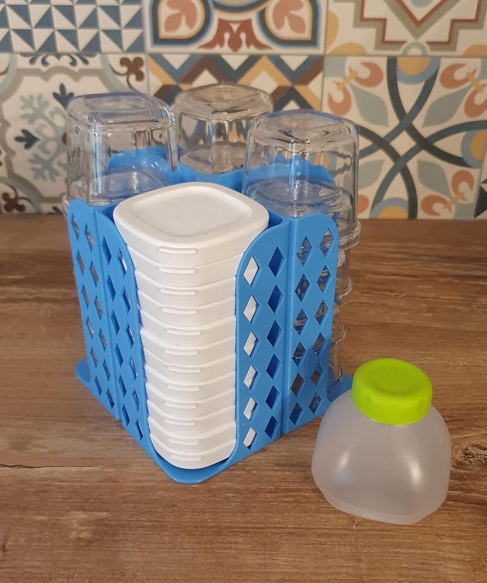 Opslag voor 12 potten en deksels voor yoghurtmaker SEB multi lekkernijen, gemaakt in Frankrijk (lichtblauw)