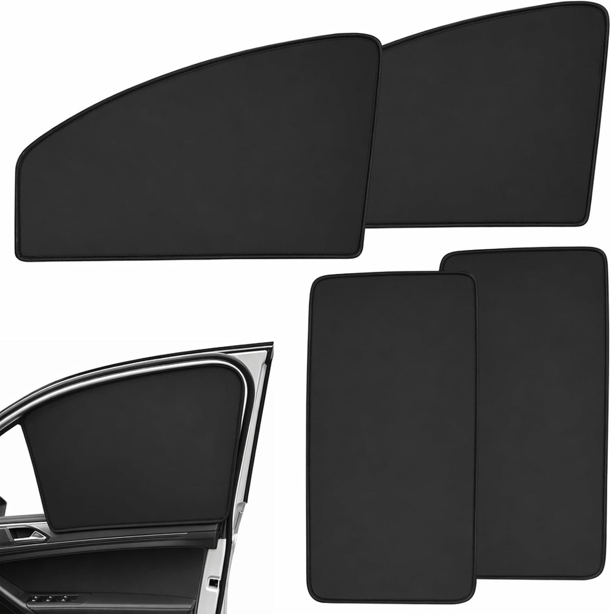 Set van 4 zonnescherm voor de auto, zwart
