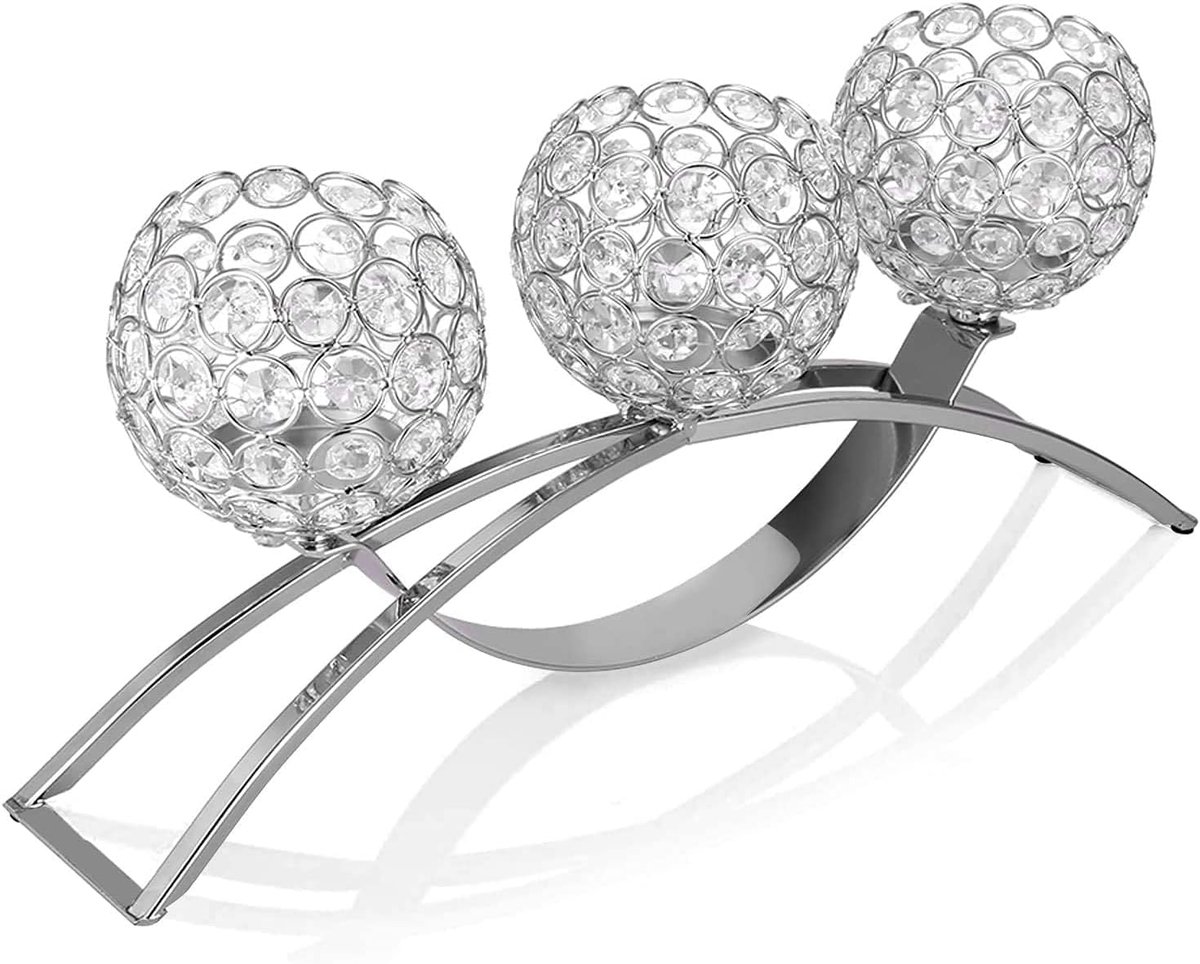 kandelaars, 3 armen kristallen kandelaars, salontafel decoratieve centerpieces voor woonkamer, eetkamer kerstdecoratie, bruiloft decor, woondecoratie, huwelijkscadeaus (zilver)