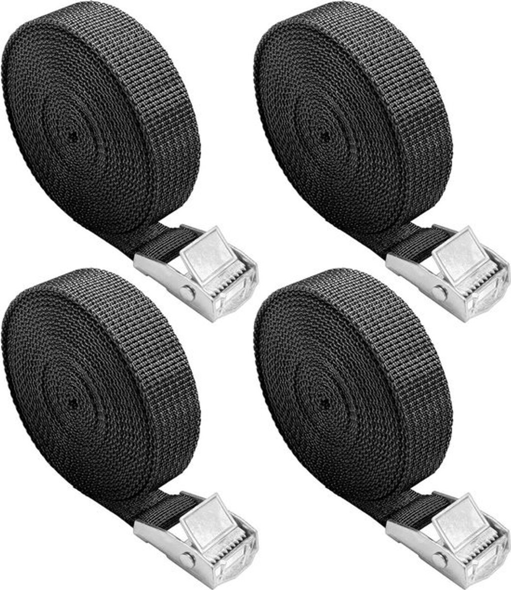 Spanbanden 10 m 4 stuks zwart spanband met klemsluiting - motorfiets fietsendrager - extreem robuuste spanbanden DIN EN 12195-2 standaard Spanbanden met ratel