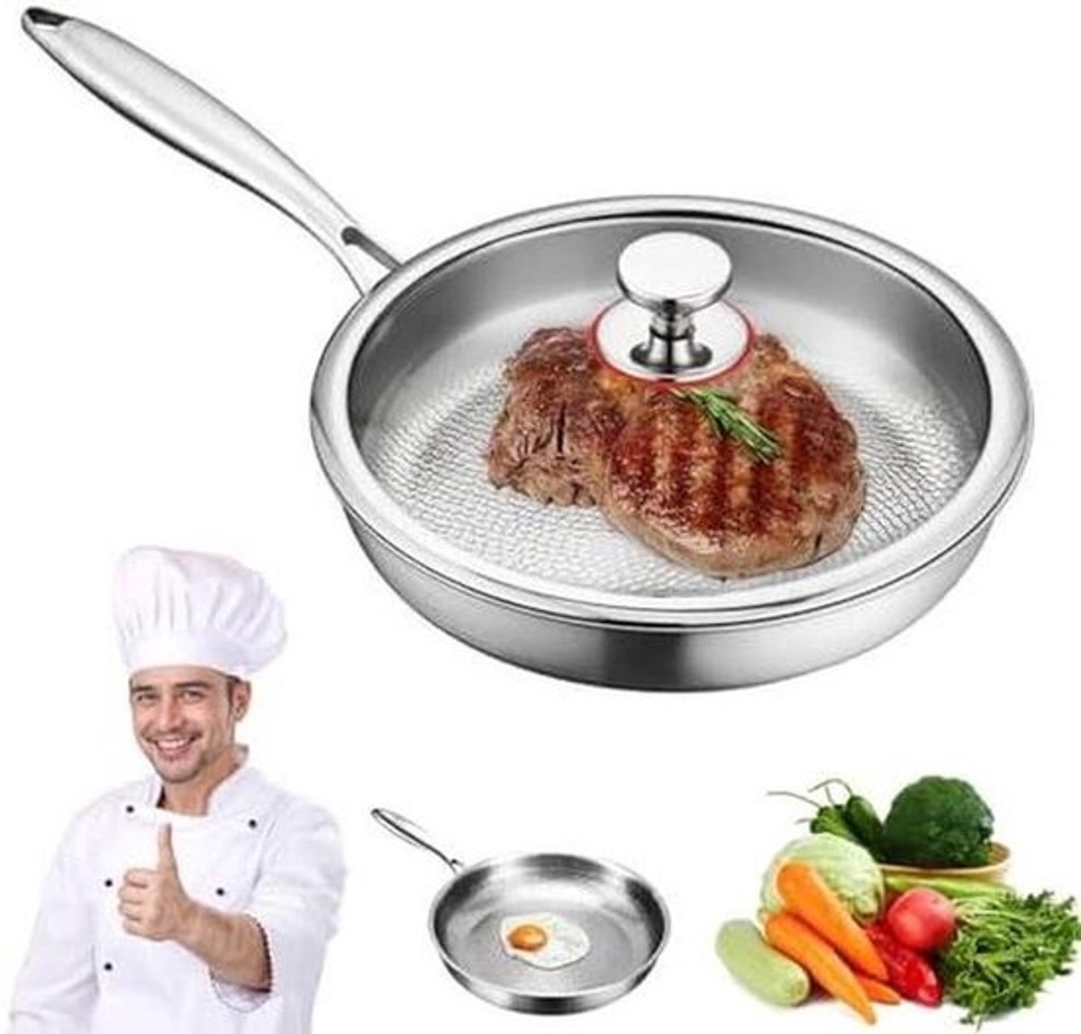 Koekenpan met Deksel - Koekenpan Titanium - Gezond Koken - Krasbestendig 5-laags - 30 cm - Zwart