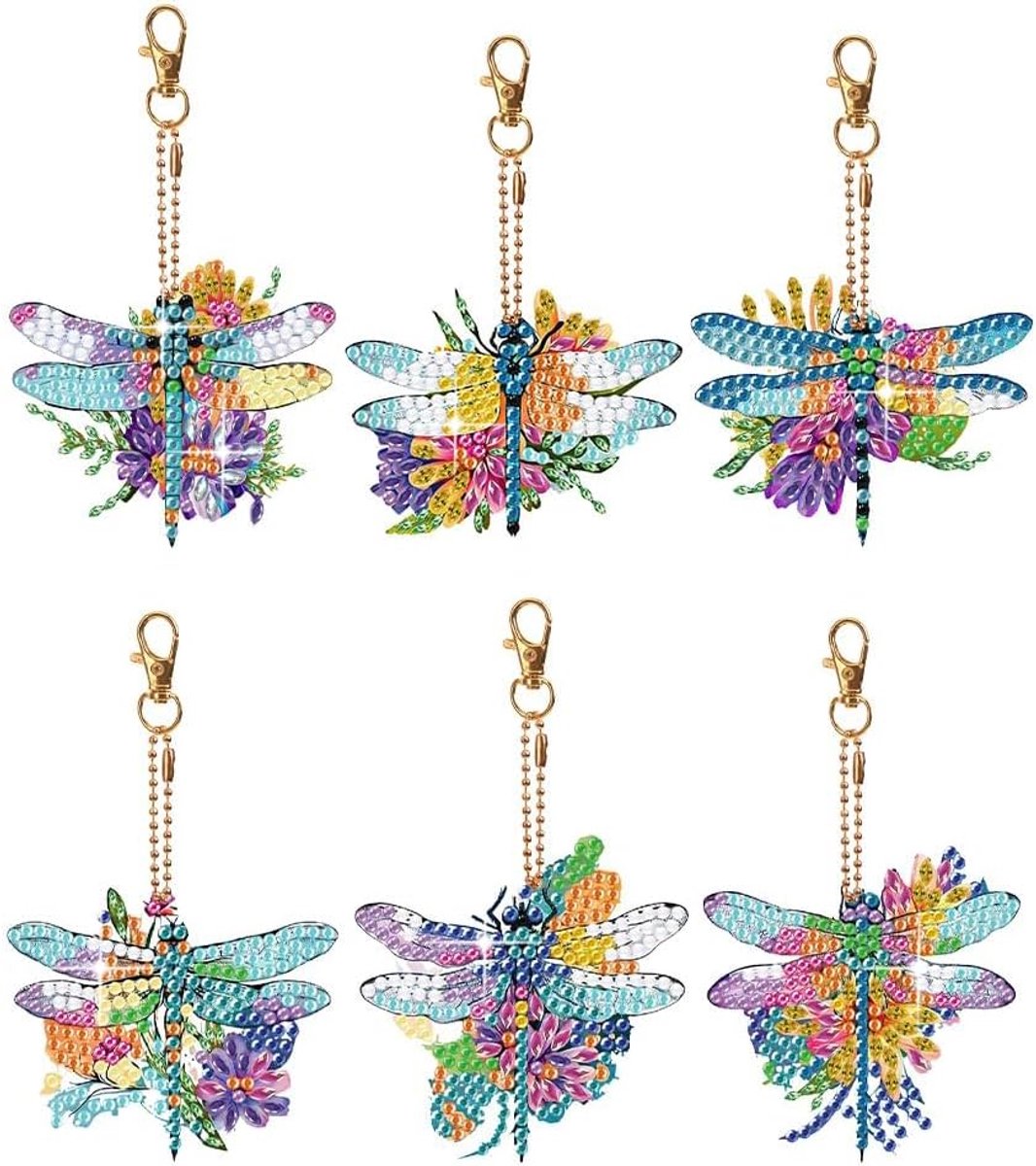 6 stuks diamant schilderij sleutelhanger kits, dubbelzijdige diamant kunst sleutelhangers voor volwassenen, doe-het-zelf diamant schilderij ornamenten kits, rugzak handtas ornamenten