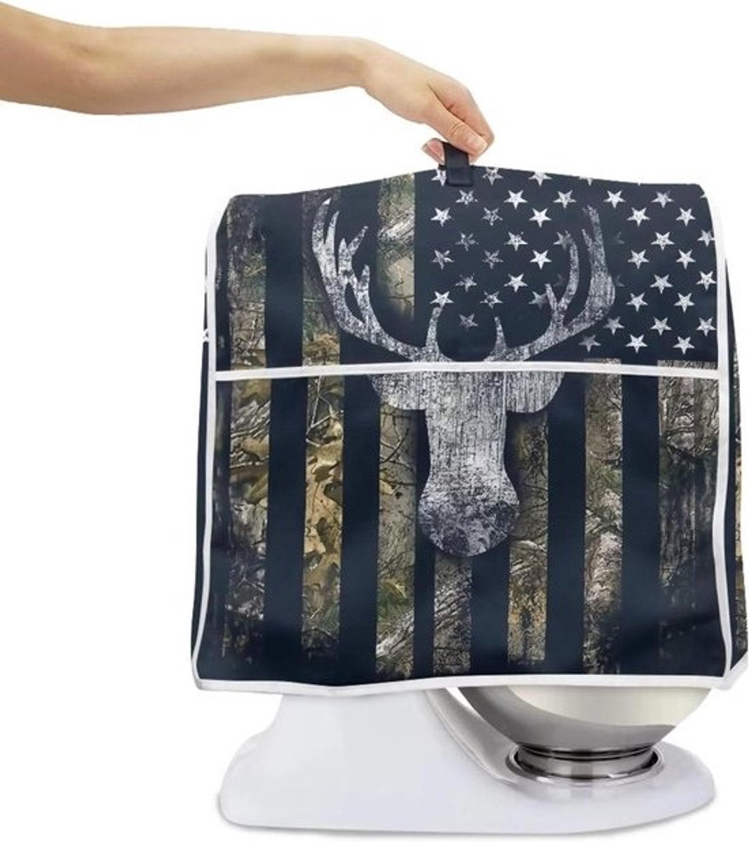 Mixerhoes met Opbergvak - Keukenmachinehoes Stofhoes - Keuken Organisatie - Gewatteerde Polyester Stof - L - Amerikaanse Vlag Hertenprint