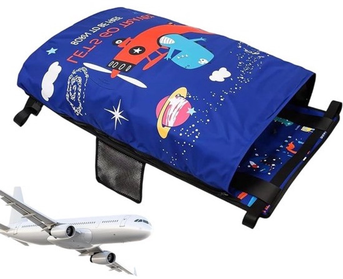 Peuter Vliegtuigbed - Kinder Zitverlenger Reisbed - Vliegreizen Comfort - Opvouwbare Slaaphangmat - 44x79cm - Blauw