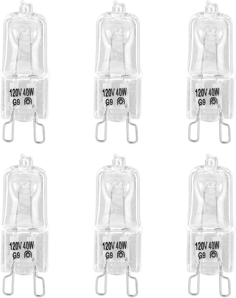 6st WPW10571723 Afzuigkaplamp, 120V 40W G9 Halogeenvervanging voor ACR4303MFB3 JXL6536CSS0 KVIB606DSS0 Geschikt Fornuizen Ovens en Afzuigkappen Vervangt Ook PS8260198 3022627 AP6023129