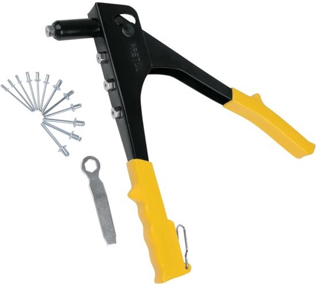 Klinknageltang Set - Metaalverbinder - Metaal Bewerken - Vier Maten Nozzles - 25 cm Lengte - Geel