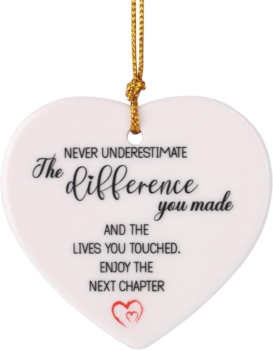 Hartvormige Aandenken, Hartvormige Hangende Plaquette met Gouden Koordje Pensioencadeau Enjoy The Next Chapter Souvenir voor Vrouwen Collega's en Vrienden (Wit)