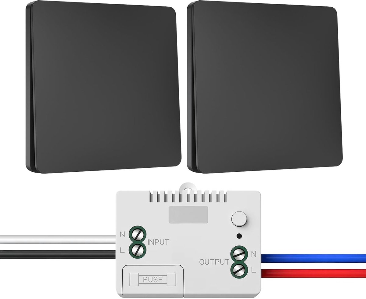 230 V draadloze lichtschakelaarset, zelfvoorzienende draadloze schakelaar, draadloze kinetische batterijloos, waterdichte wandschakelaar, draadloze lichtschakelaar, 1 ontvanger en 2 schakelborden