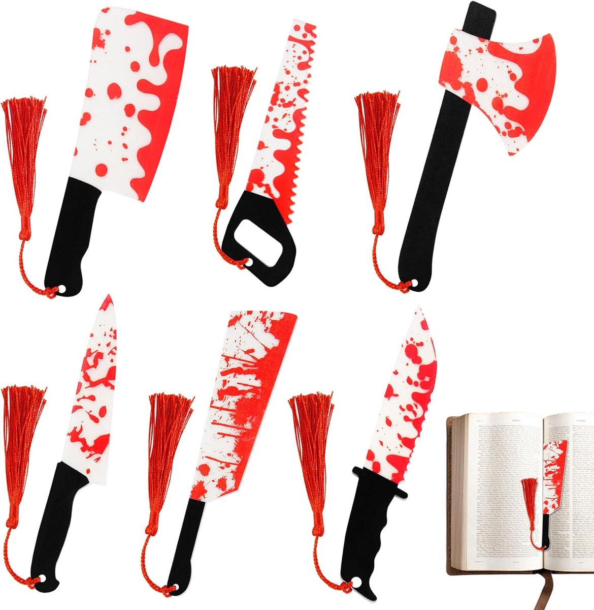 6 stuks Halloween acryl bladwijzers, grappige horror bladwijzer decoraties benodigdheden pagina houders, nieuwe leeshulpmiddelen boek accessoires cadeau benodigdheden voor Halloween