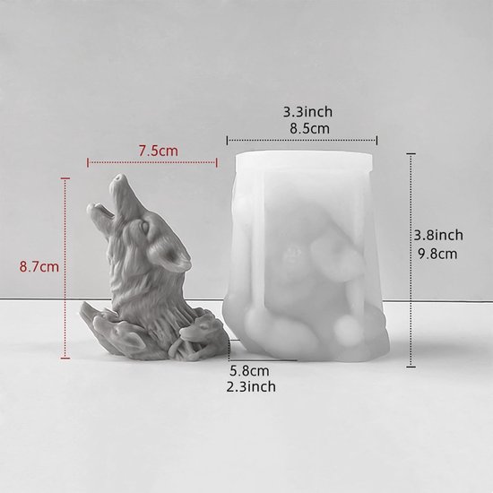 Wolf Kaarsvorm, siliconen, 3D-wolven, siliconen vorm voor fondant, sojawas, kaarsen, epoxyhars, zeep, gips, handwerk (B) — afbeelding 2