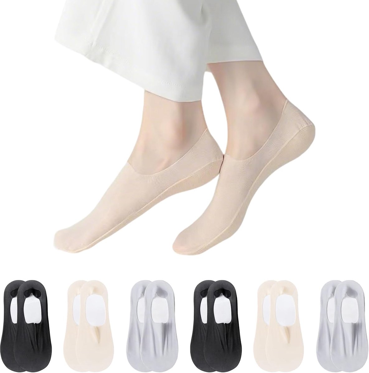 Sokken - 6 paar onzichtbare sokken, zomerse mesh ademende sneakersokken, No-Show ballerinasokken, laag uitgesneden bootsokken voor sneakers, schoenen met hoge hakken